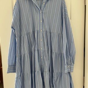 Pomander Place Light Blue and White Striped Shirt - Large